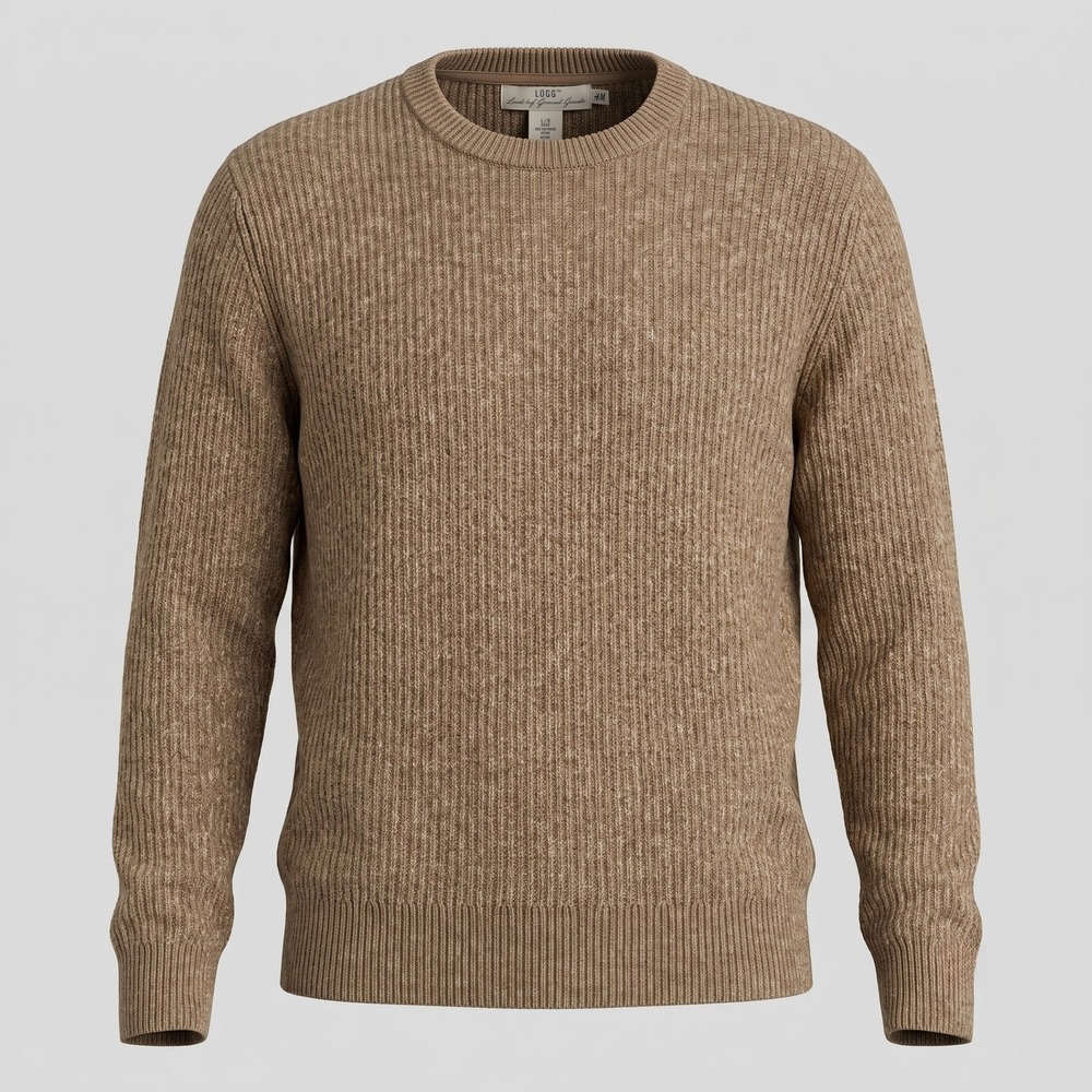 L.O.G.G. H&M Men Medium Tan Sweater Label of Graded Goods Ribbed Knit Crewneck